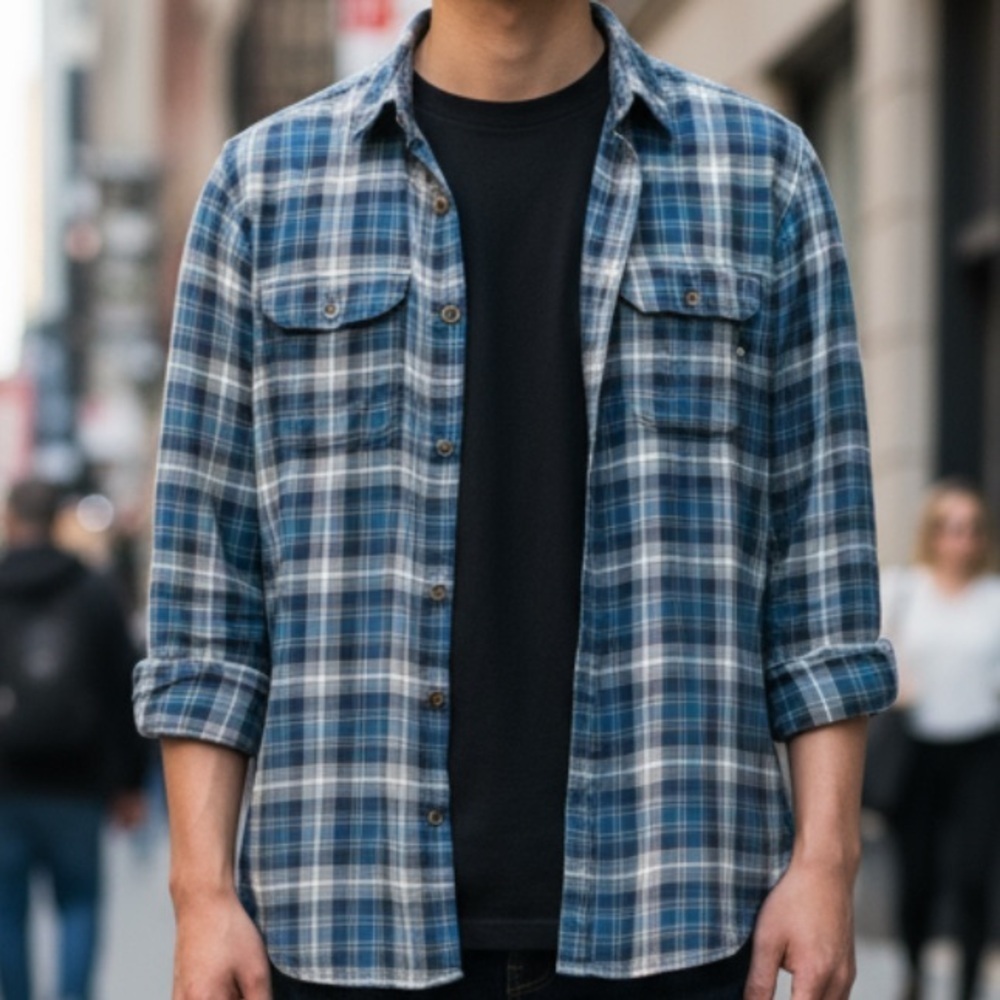 Vans Plaid Flannel Gray/Teal/Blue Men’s Large Classic Fit